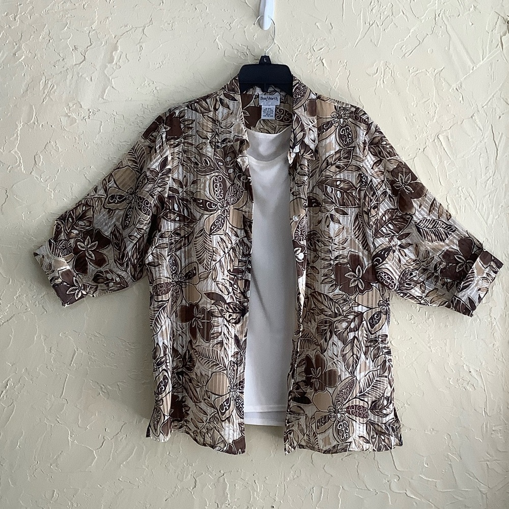 Bon Worth Tan and Brown Floral Blouse